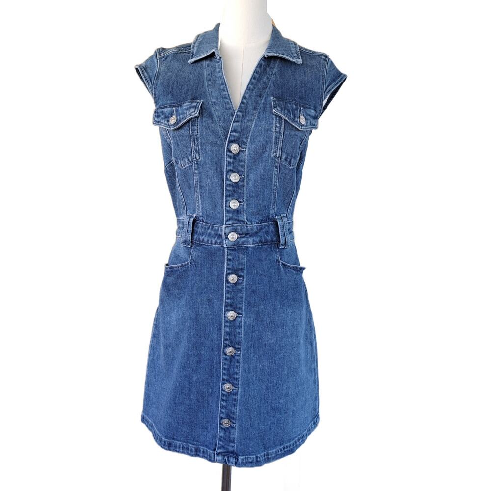 PAIGE Jaxsyn Denim Cap Sleeve Mini Dress Size 4 Kamilla Medium Blue Wash - Picture 2 of 15